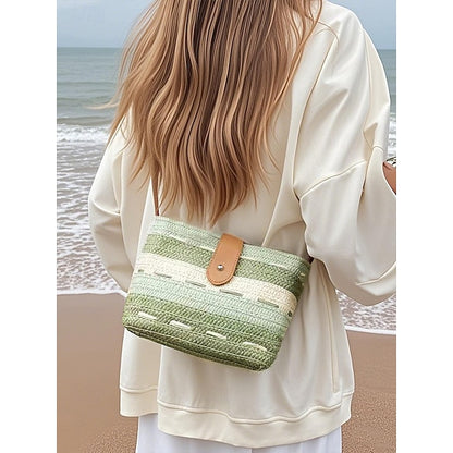 Sac fourre-tout en paille tissée marron à rayures et colorblock pour femme