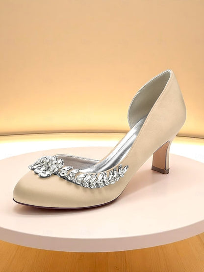 Satin Heel Silver Kitten - Low Heels Toe Women's Round