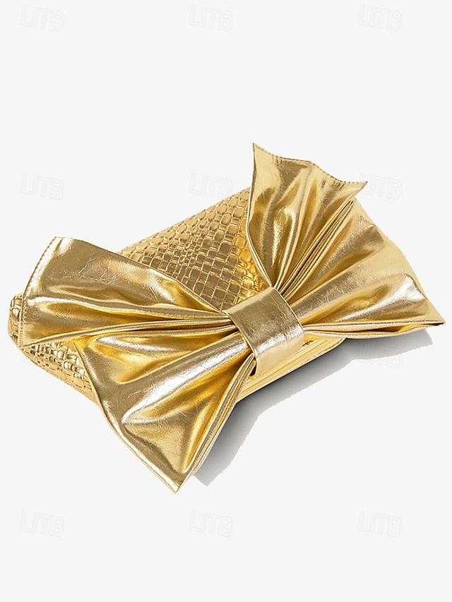 Faux Leather Oversized Clutch Women's with Gold Bow Bag