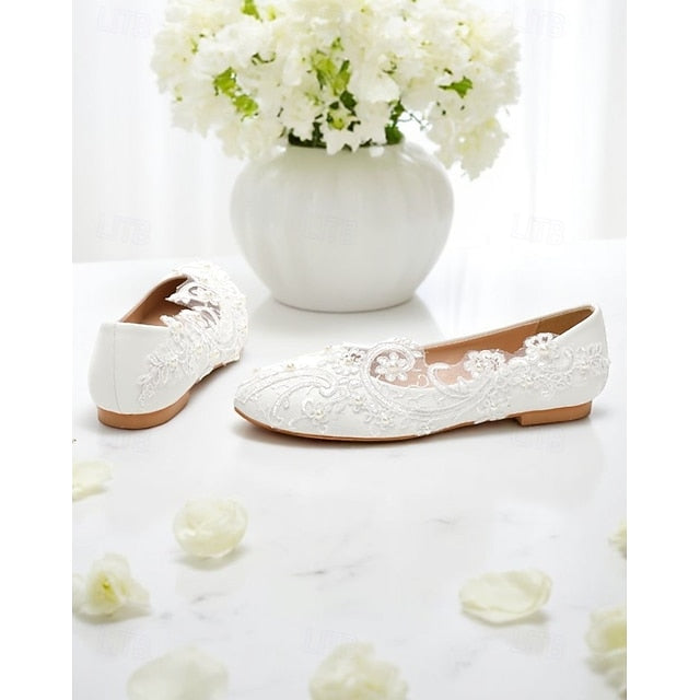 White Flats – Vintage Women's Lace Embroidered Ballet
