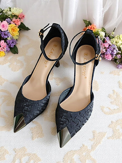 Women's Accents Beige Satin Gold with Toe Pointed Heels and