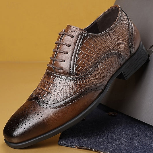 Crocodile Shoes Faux Oxford – Leather Brown Pattern Men's