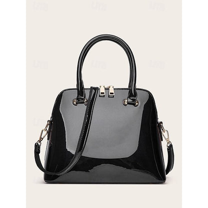 Tote Bag Leder Lack - Grün Elegant Damen Glänzend