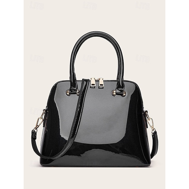 - Patent Green Women's Elegant Bag Shiny Leather Tote
