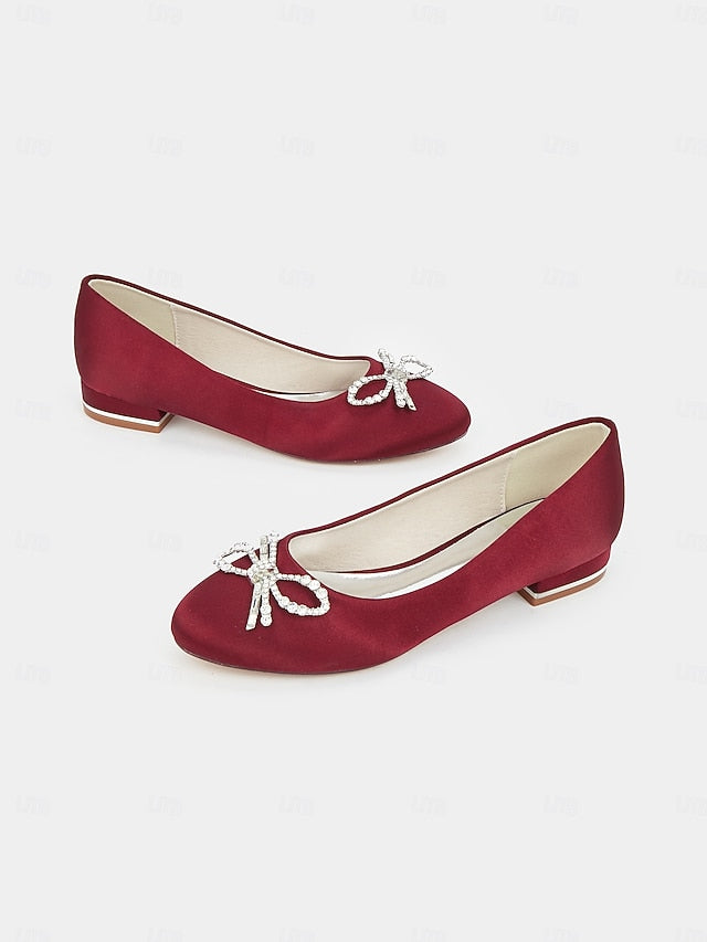 Flats Rhinestone Round-Toe - Embellished Bow Women's