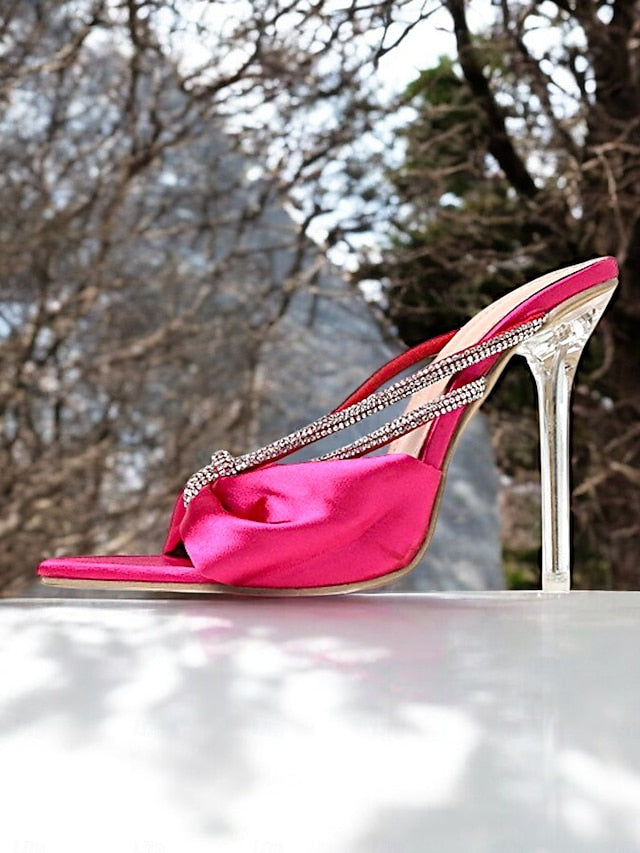 Pink Rhinestone Heeled Hot Satin Bow Women's – Sandals