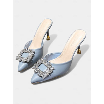 Mules Toe Light Pointed Blue Crystal Women's with Buckle