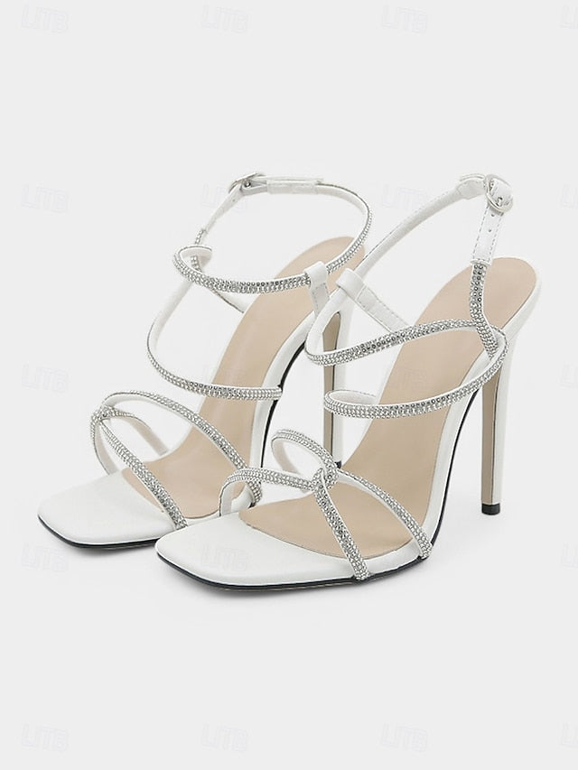 Crystal-Embellished Black Heel High Women's – Sandals