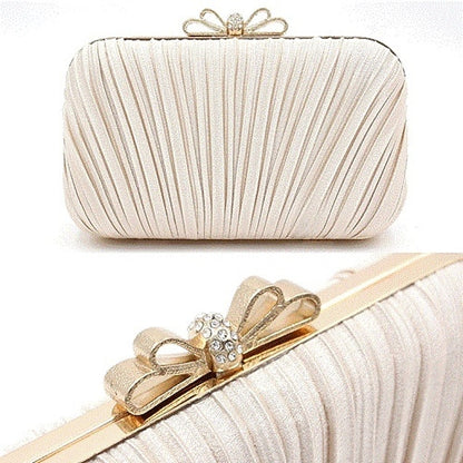 Clutch Bag Elegant Bow – Rhinestone Women's Pleated White