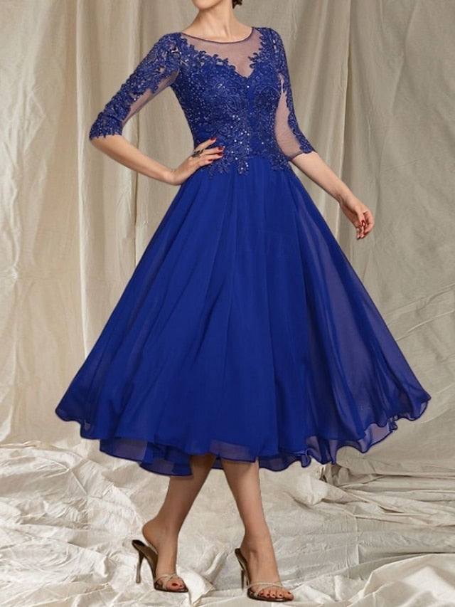 of the Bride Mother Crew Dress Neck Elegant Guest A-Line Wedding