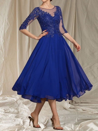 of the Bride Mother Crew Dress Neck Elegant Guest A-Line Wedding