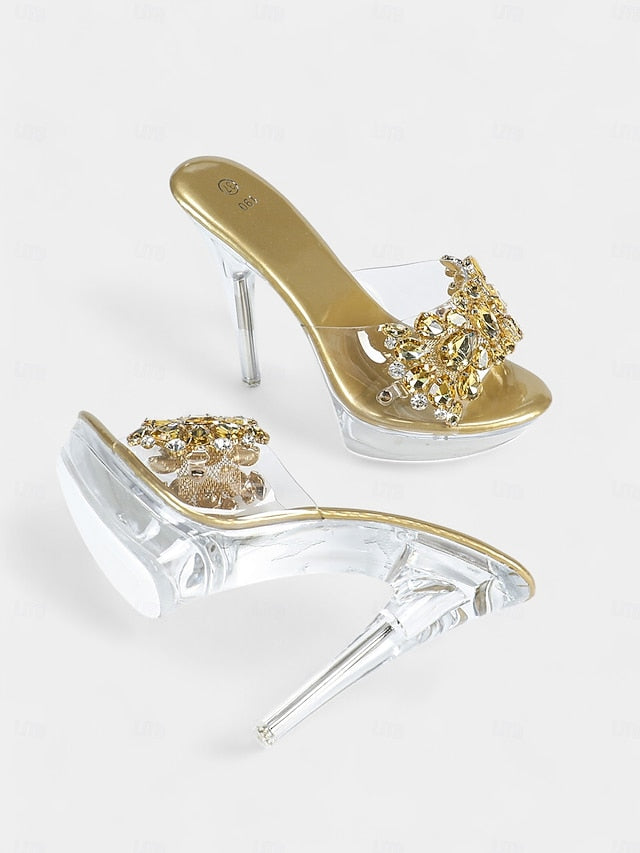 Clear Rhinestone Embellished Heels Women's – Platform