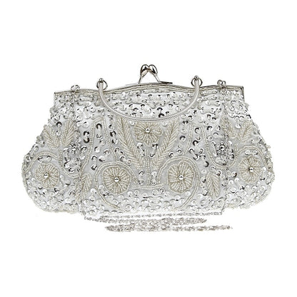 Vintage White Evening Beaded – Purse Women's Clutch