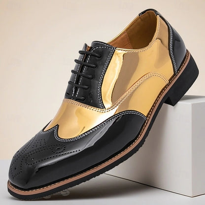 and Leather Gold Oxford Black Men's Patent with Shoes
