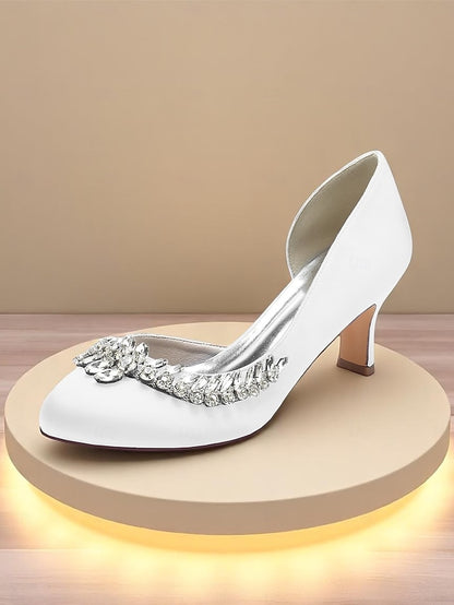 Satin Heel Silver Kitten - Low Heels Toe Women's Round