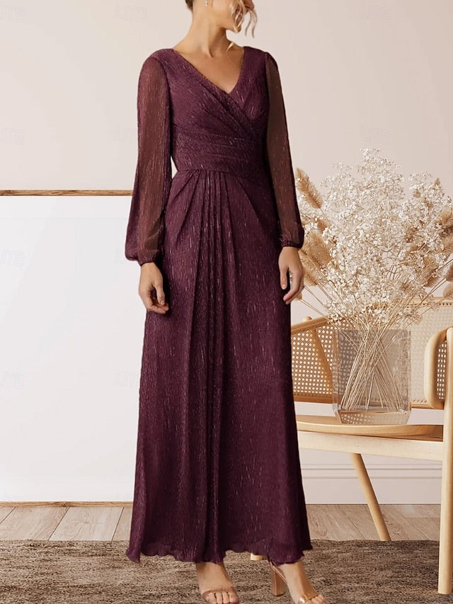 Mother Bride V of Guest Wedding Neck the A-Line Elegant Dress