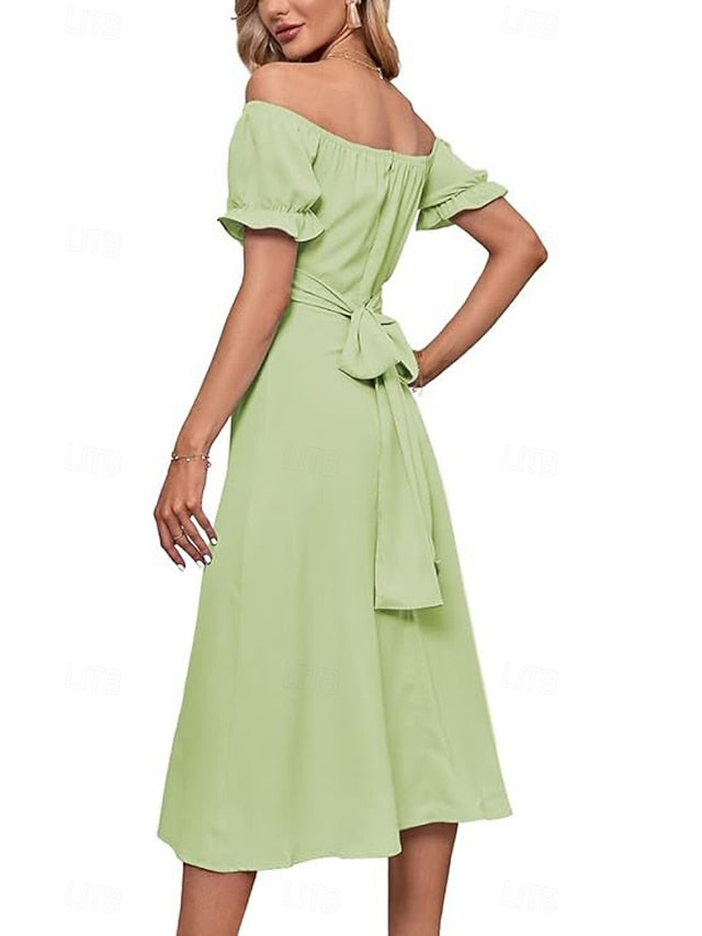 Women's Midi Dress Cotton Linen Dress Fashion Basic Modern