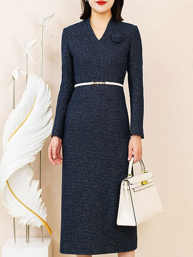 Elegant Dress Mother V Bride the of Vintage Neck / Column Sheath