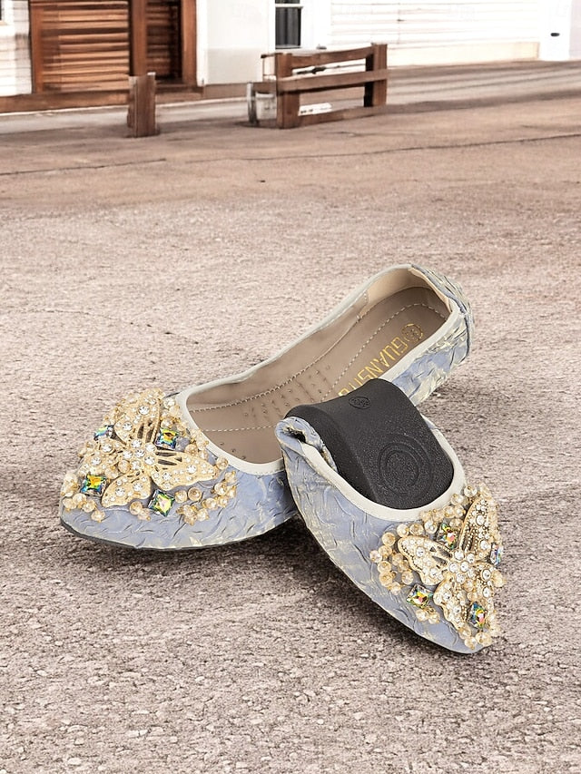 Ballet with Flats Women's Foldable Embroidered Beaded