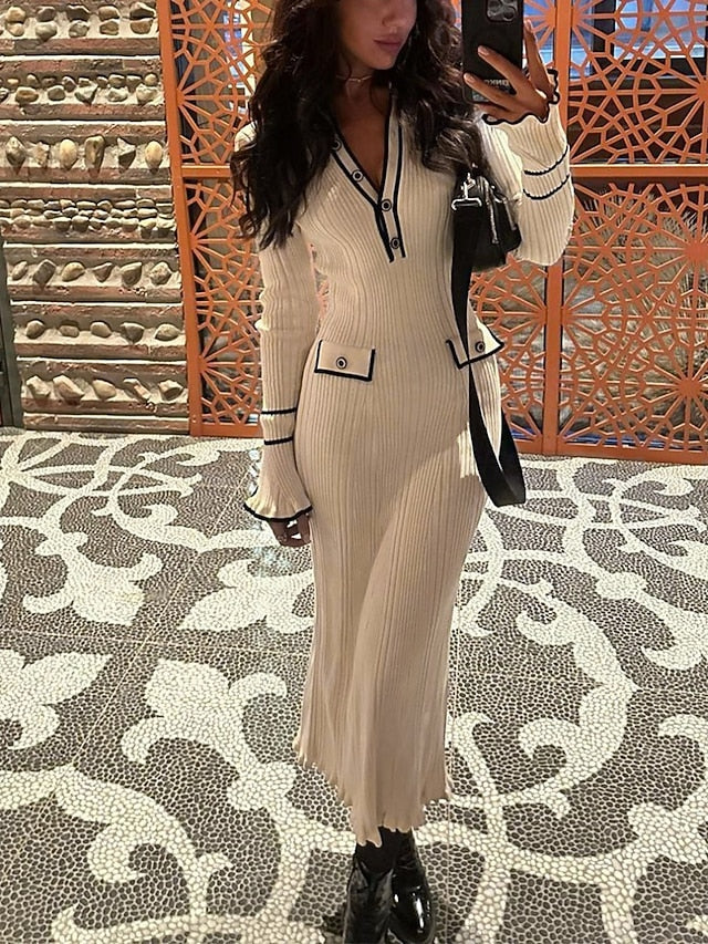 Women's Sweater Dress Elegant Casual Soft Pure Color Ribbed