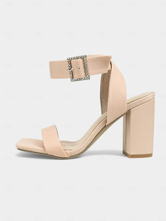 Rhinestone Nude with Women's Sandals Block Satin Heel