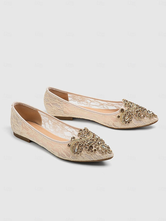 Ballet Ornate Beige with Elegant Lace Flats Women's