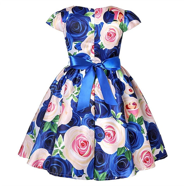 Party Girls' Floral Kids Flower Dress Short Sleeve