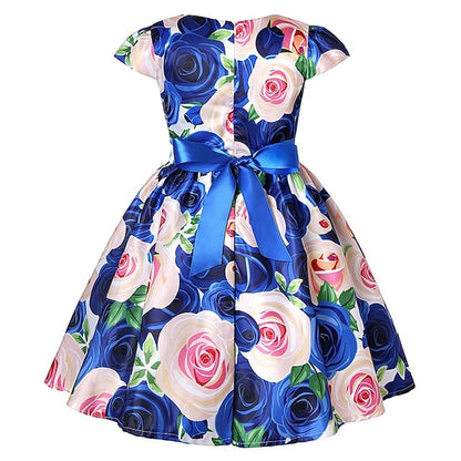 Party Girls' Floral Kids Flower Dress Short Sleeve
