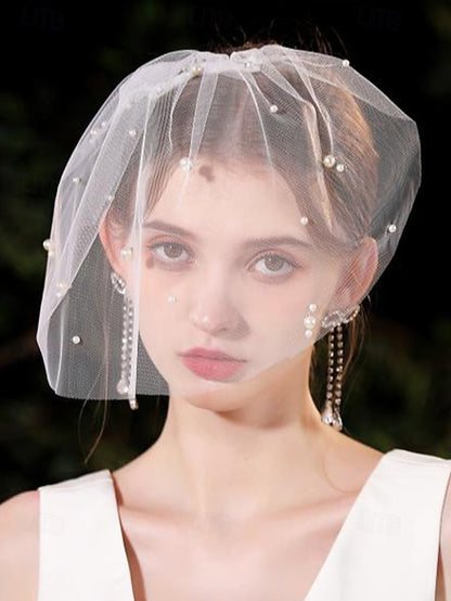 and Bridal – with Pearl Veil Embellishments Crystal Short