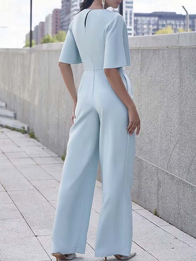 Neck Mother of Simple the Jumpsuit V Minimalist Bride Elegant
