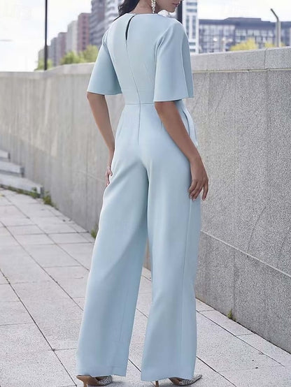 Neck Mother of Simple the Jumpsuit V Minimalist Bride Elegant