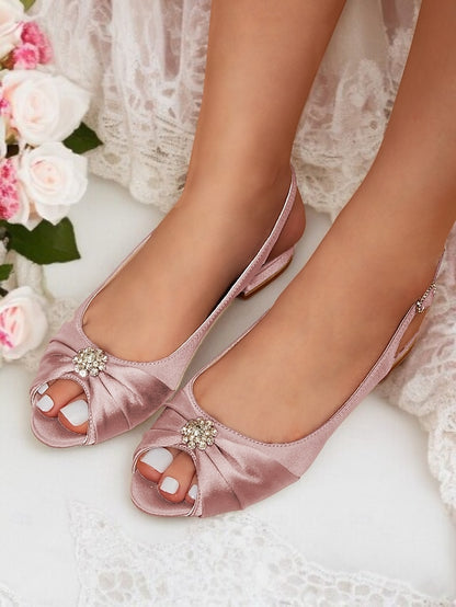 Women's Satin with Heels Crystal Slingback Wedding