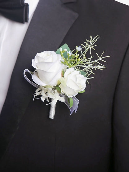 Set Elegant Corsage Wrist Boutonniere Rose – White and