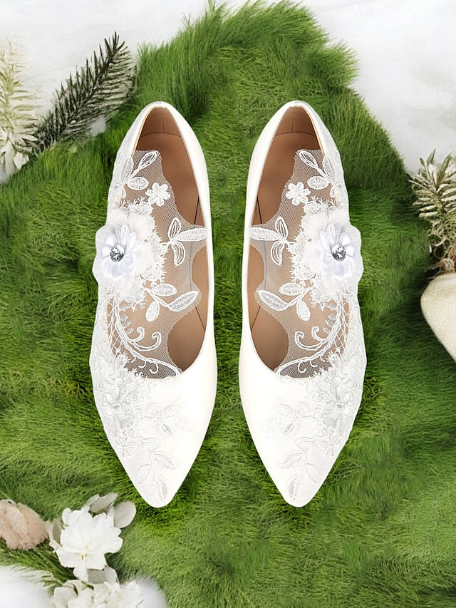 Design Lace Floral Shoes Wedding Mesh with Appliqué and White