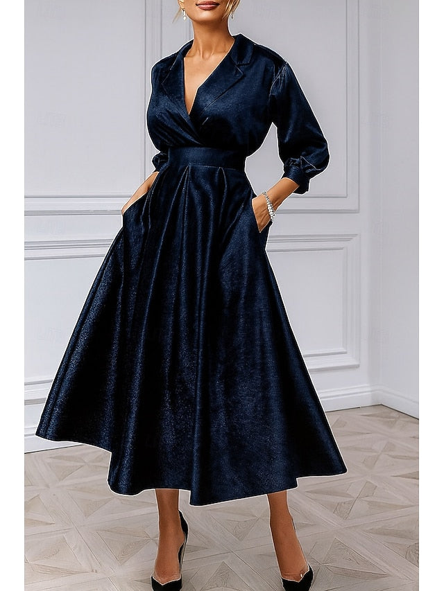 Dress Cocktail Burgundy Blue A-Line Elegant Velvet Dresses