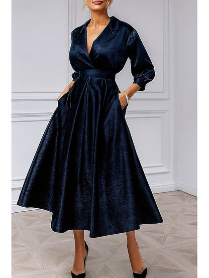 Dress Cocktail Burgundy Blue A-Line Elegant Velvet Dresses