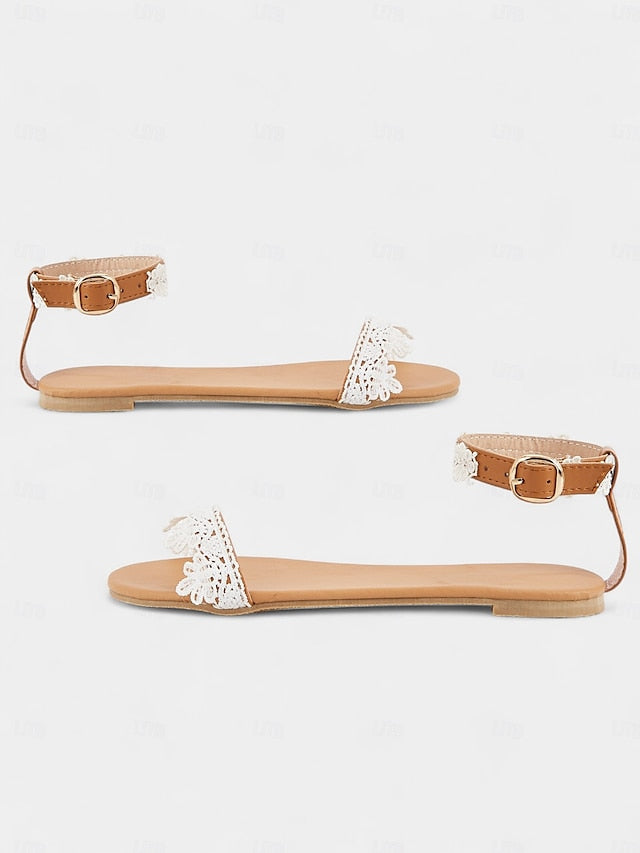 Strap Women's Floral with Sandals White Ankle Lace