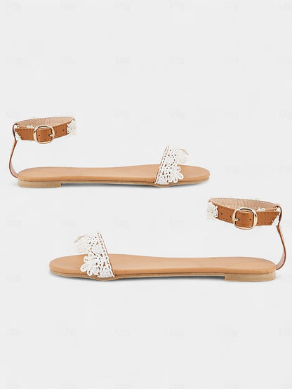 Strap Women's Floral with Sandals White Ankle Lace