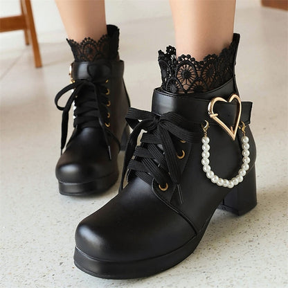 Ankle Women's – Wedding Bridal Lace-Up White Boots Shoes