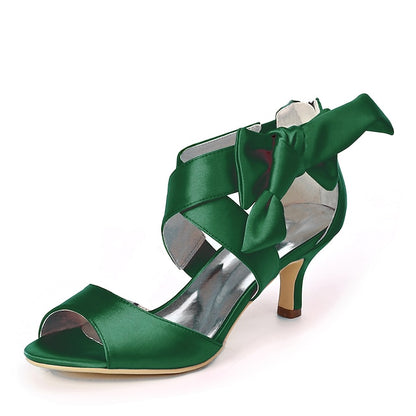 Women's Bowknot Wedding Heel Kitten Open Shoes Bridal