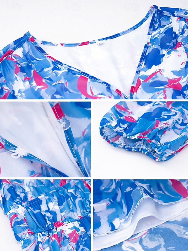 Women's Casual Dress Floral Print V Neck Midi Dress Ethnic