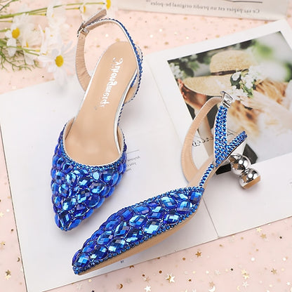 Heels Slingback Women's High Crystal Pointed-Toe Rhinestone