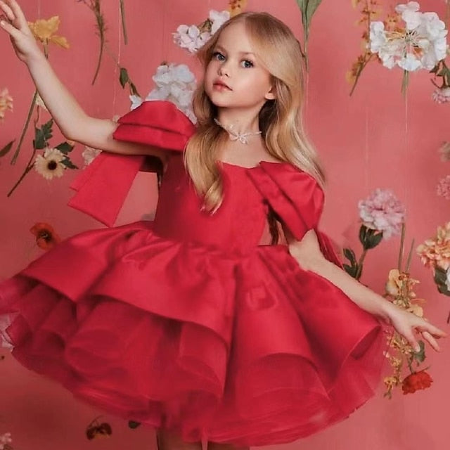 Girl Girls' Party Solid Dress Color Flower Kids