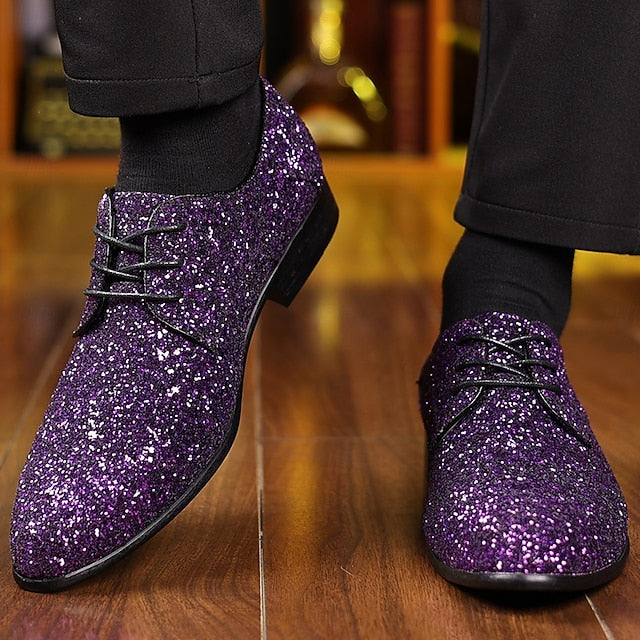 Men's Shoes Bold – Glitter Lace-up Party Purple Statement