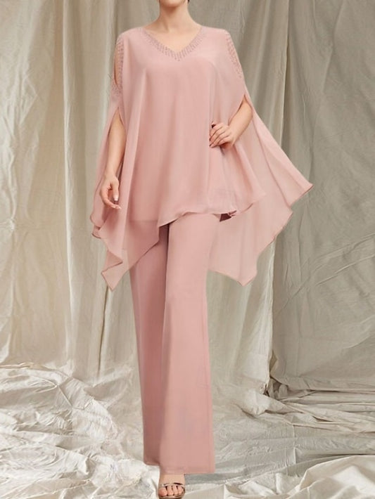 Elegant Dress the Pantsuit V Mother of Guest Bride Wedding Neck