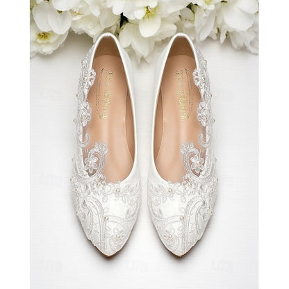 White Flats – Vintage Women's Lace Embroidered Ballet