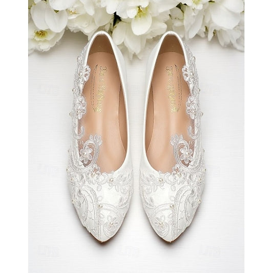 White Flats – Vintage Women's Lace Embroidered Ballet