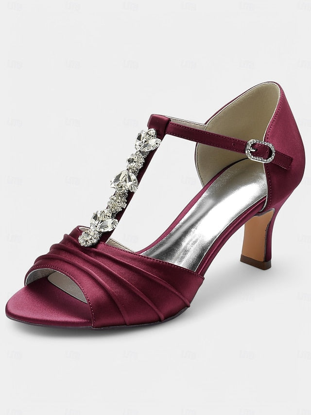 Open-Toe Bridal Satin White Detail Crystal Heels – with