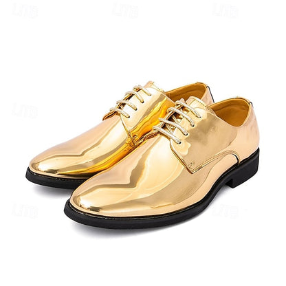 Patent Lace-Up Shoes Sleek Gold for Shiny – Leather Men