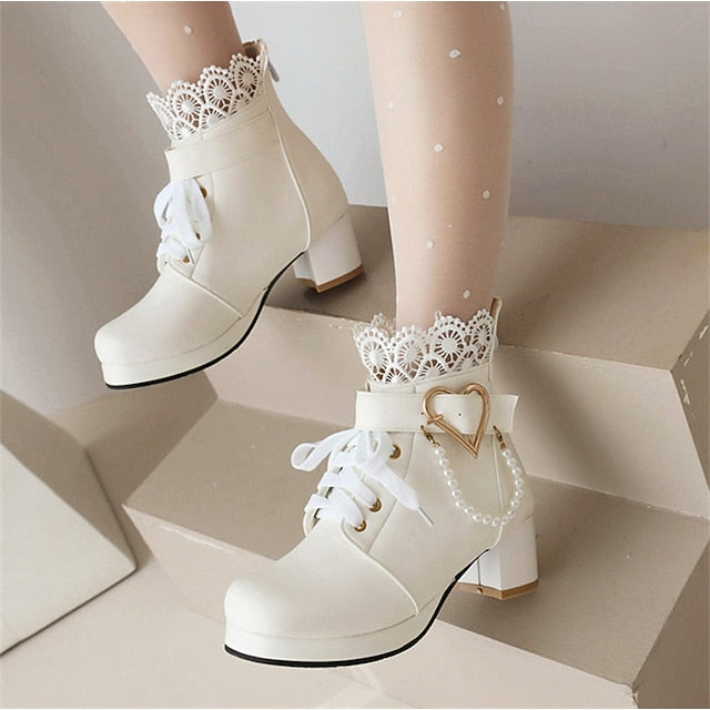 Ankle Women's – Wedding Bridal Lace-Up White Boots Shoes